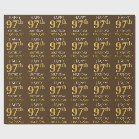 Bruin, Faux Gold "HAPPY 97th BIRTHDAY" Cadeaupapier (Vlak)