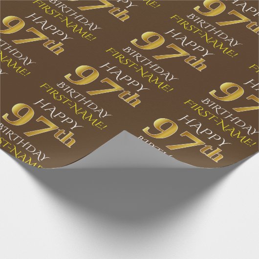 Bruin, Faux Gold "HAPPY 97th BIRTHDAY" Cadeaupapier (Hoek)
