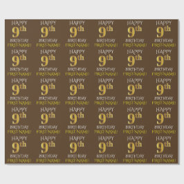 Bruin, Faux Gold "HAPPY 9th BIRTHDAY" Cadeaupapier