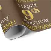 Bruin, Faux Gold "HAPPY 9th BIRTHDAY" Cadeaupapier (Rol Hoek)