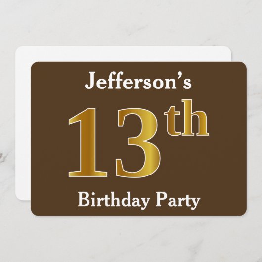 Bruin, Faux Goud 13de Verjaardagsfeestje; Aangepas Kaart (Voorkant / Achterkant)