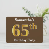 Bruin, Faux Goud 65e Verjaardagsfeestje; Aangepast Kaart (Staand voorkant)
