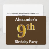 Bruin, Faux Goud 9e Verjaardagsfeestje; Aangepaste Kaart (Voorkant / Achterkant)
