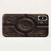 Bruin Faux Hout Carving iPhone X Hoesje (Achterkant (horizontaal))