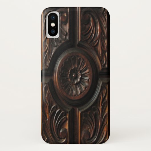Bruin Faux Hout Carving iPhone X Hoesje (Achterkant)