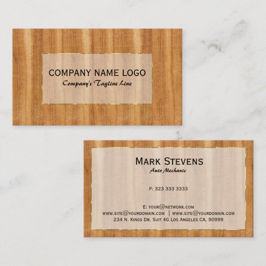 Bruin faux hout planken gouden accent Visitekaartj Visitekaartje (Voorkant / Achterkant)