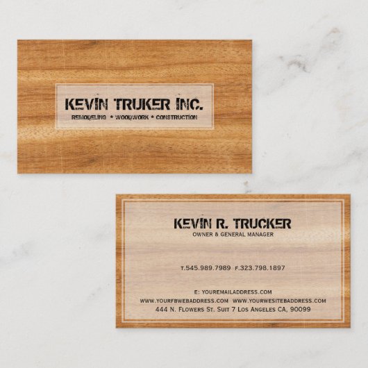 Bruin faux hout textuur remodeling visitekaartje (Voorkant / Achterkant)