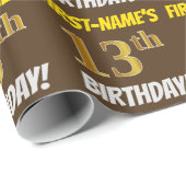 Bruin, Faux/Imitatie Goud, "13e VERJAARDAG" Cadeaupapier (Rol Hoek)