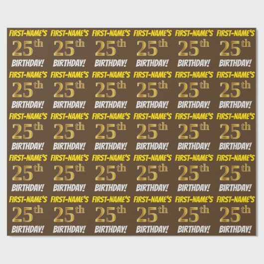 Bruin, Faux/Imitatie Goud, "25e VERJAARDAG" Cadeaupapier (Vlak)