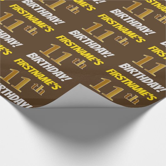 Bruin, Faux/Imitation Gold, "11th BIRTHDAY" Cadeaupapier (Hoek)