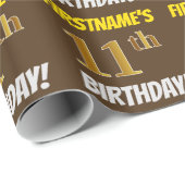 Bruin, Faux/Imitation Gold, "11th BIRTHDAY" Cadeaupapier (Rol Hoek)