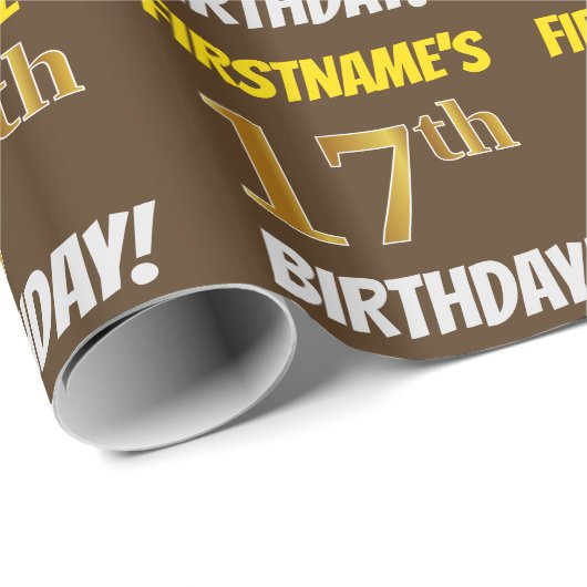 Bruin, Faux/Imitation Gold, "17th BIRTHDAY" Cadeaupapier (Rol Hoek)