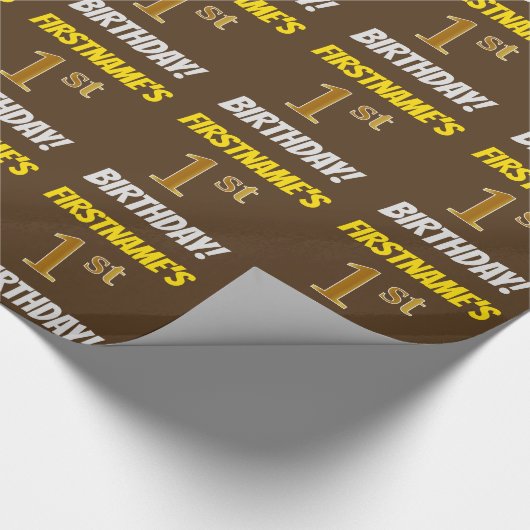 Bruin, Faux/Imitation Gold, "1st BIRTHDAY" Cadeaupapier (Hoek)