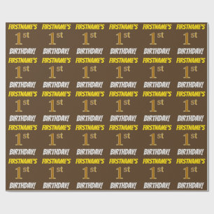 Bruin, Faux/Imitation Gold, "1st BIRTHDAY" Cadeaupapier