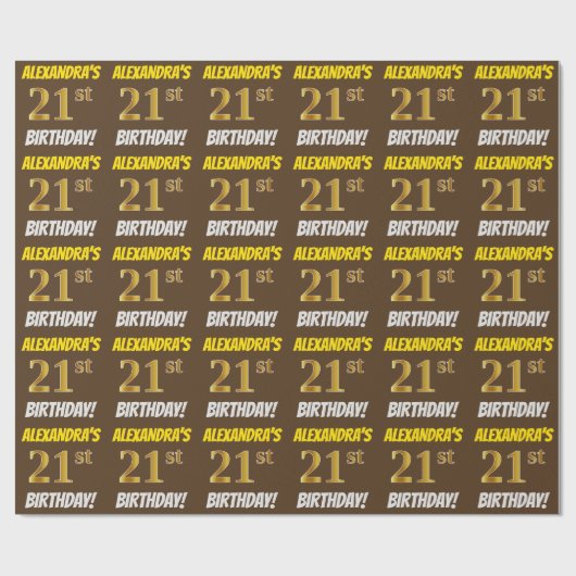 Bruin, Faux/Imitation Gold, 21st BIRTHDAY Cadeaupapier (Vlak)
