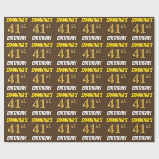 Bruin, Faux/Imitation Gold, "41st BIRTHDAY" Cadeaupapier (Vlak)