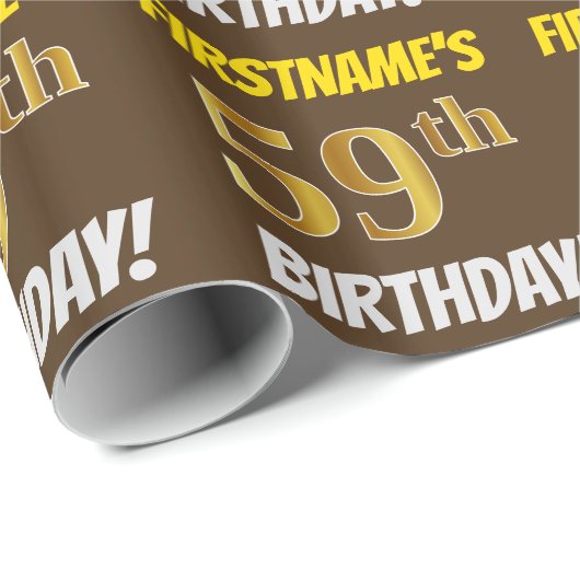 Bruin, Faux/Imitation Gold, 59th BIRTHDAY Cadeaupapier (Rol Hoek)