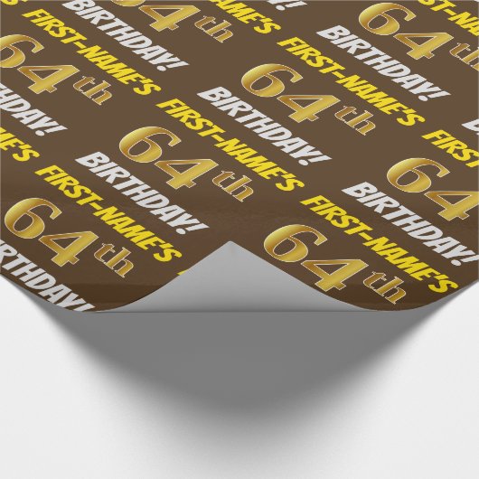 Bruin, Faux/Imitation Gold, 64th BIRTHDAY Cadeaupapier (Hoek)