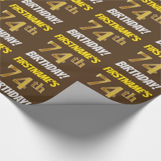 Bruin, Faux/Imitation Gold, 74th BIRTHDAY Cadeaupapier (Hoek)