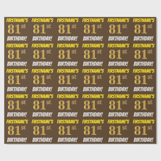 Bruin, Faux/Imitation Gold, 81st BIRTHDAY Cadeaupapier (Vlak)