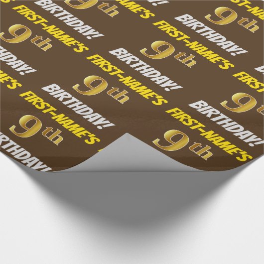 Bruin, Faux/Imitation Gold, "9th BIRTHDAY" Cadeaupapier (Hoek)