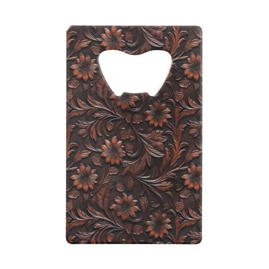 Bruin Faux Leather Cowgirl Floral Creditkaart Flessenopener (Achterkant)