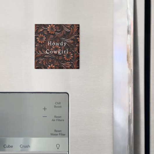 Bruin Faux Leather Cowgirl Floral Magneet (Insitu (Koelkast))