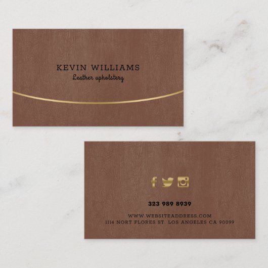Bruin faux leder textuur goud accent visitekaartje (Voorkant / Achterkant)