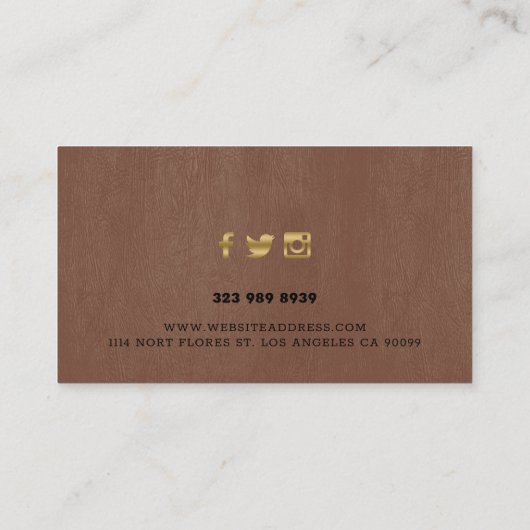 Bruin faux leder textuur goud accent visitekaartje (Achterkant)