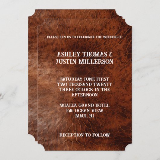 Bruin Faux lederen bruiloft Kaart (Voorkant / Achterkant)