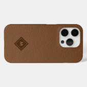 Bruin Faux Lederen Textuur Monogram Case-Mate iPhone Case (Achterkant (horizontaal))