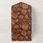 Bruin Faux Leer Bloemen All In One Uitnodiging (Buitenkant)