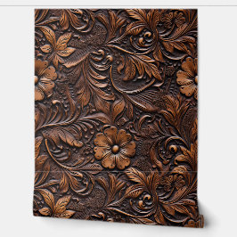 Bruin Faux Leer Bloemen Behang