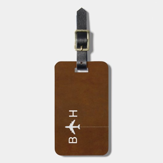 Bruin Faux Leer Modern Monogram Bagagelabel (Voorkant verticaal)