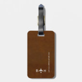 Bruin Faux Leer Modern Monogram Bagagelabel (Achterkant verticaal)