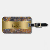Bruin Faux Marble & Metallic Gold Bagagelabel (Voorkant horizontaal)