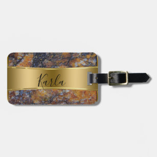 Bruin Faux Marble & Metallic Gold Bagagelabel