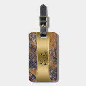 Bruin Faux Marble & Metallic Gold Bagagelabel (Voorkant verticaal)
