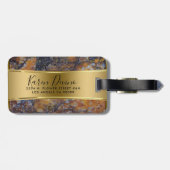 Bruin Faux Marble & Metallic Gold Bagagelabel (Achterkant horizontaal)