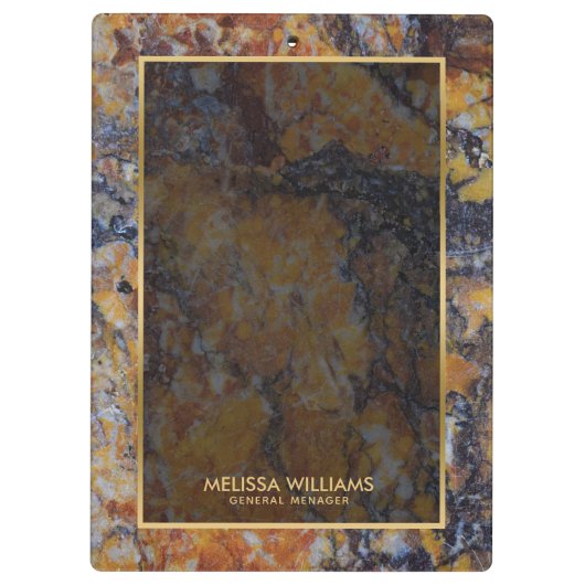 Bruin Faux Marmeren Steen Textuur Gouden Rand Klembord (Achterkant)