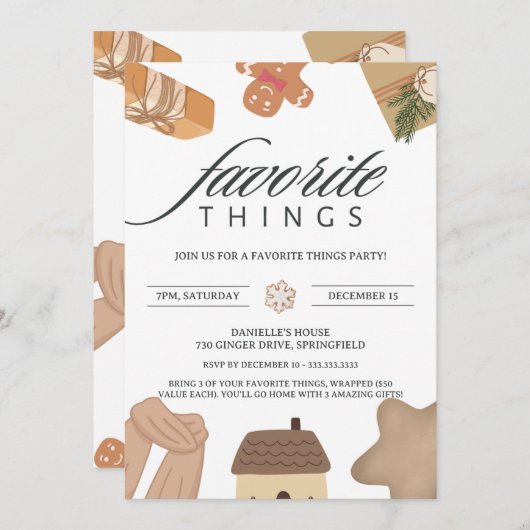 Bruin Favoriete Dingen Exchange Gift Kerstmis Kaart (Voorkant / Achterkant)