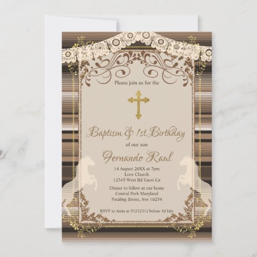 Bruin Fiesta doopkruis en eerste verjaardag Kaart (Voorkant)