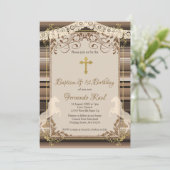 Bruin Fiesta doopkruis en eerste verjaardag Kaart (Staand voorkant)