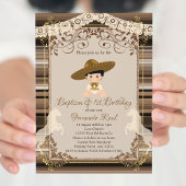 Bruin Fiesta doopsel en eerste verjaardag jongen Kaart