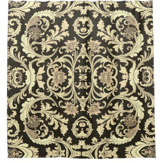 Bruin Fleur Antiek Douchegordijn (Voorkant)
