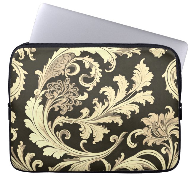 Bruin Fleur Antiek Laptop Sleeve (Voorkant)