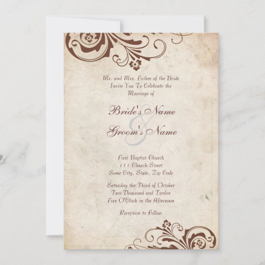 Bruin Floral Chic Wedding Invitation Kaart (Voorkant)