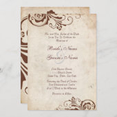 Bruin Floral Chic Wedding Invitation Kaart (Voorkant / Achterkant)