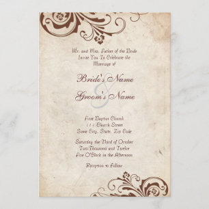 Bruin  Floral Chic Wedding Invitation Kaart