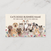 Bruin Floral design met katten Honden Visitekaartje (Voorkant)